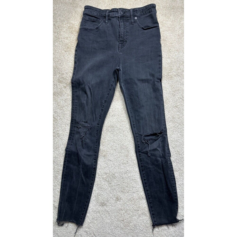 Madewell Jeans Women's Sz 29 Black Curvy High-Rise Skinny Distressed Raw Hem